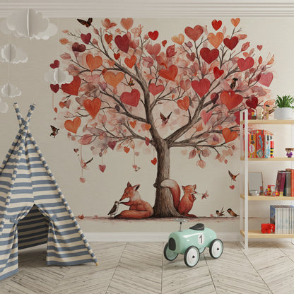 Kids-Mundo heart tree wall mural adding whimsical charm to a kids' playroom