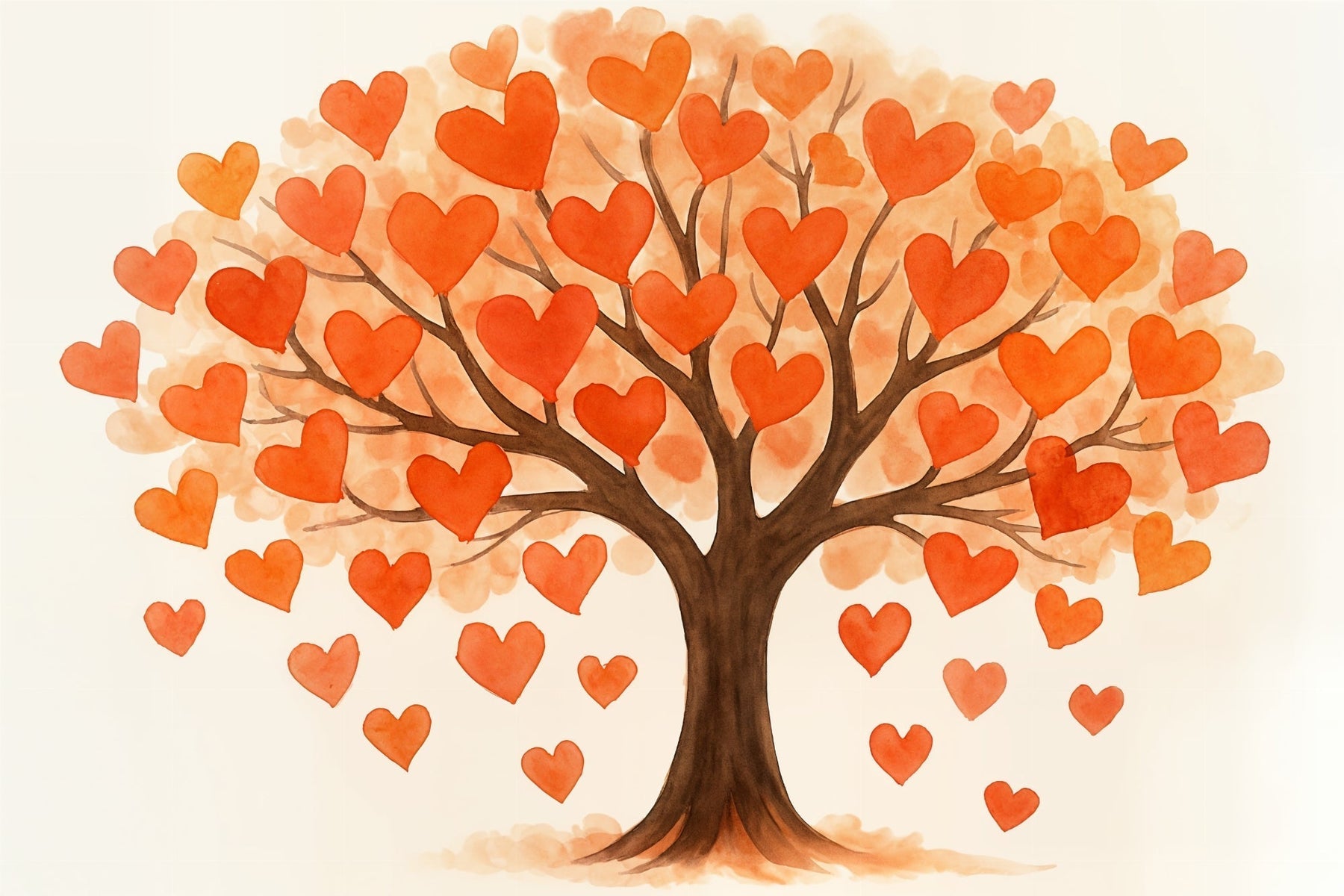 Detailed heart tree mural wallpaper design pattern with red orange hearts by Kids-Mundo