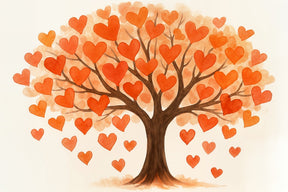 Detailed heart tree mural wallpaper design pattern with red orange hearts by Kids-Mundo