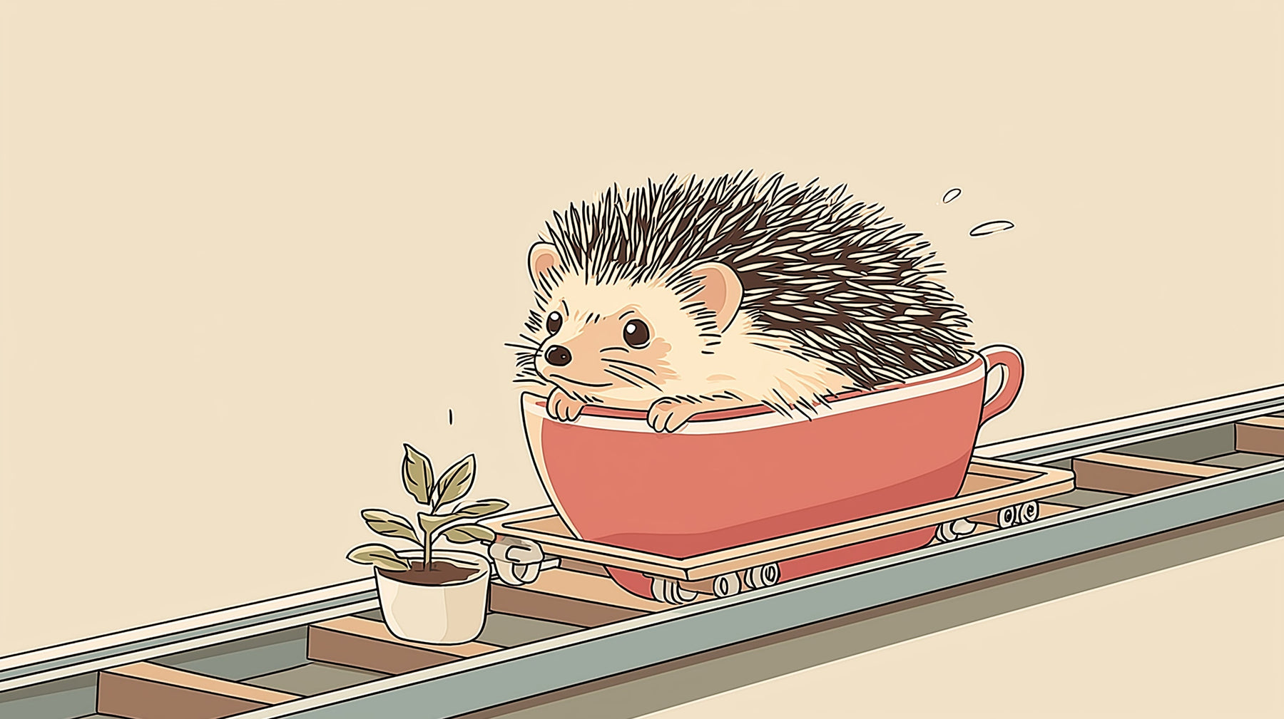 Detailed hedgehog in teacup mural wallpaper design pattern by Kids-Mundo