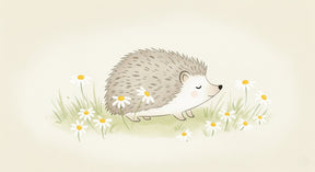 Detailed hedgehog and daisy field mural wallpaper design pattern by Kids-Mundo