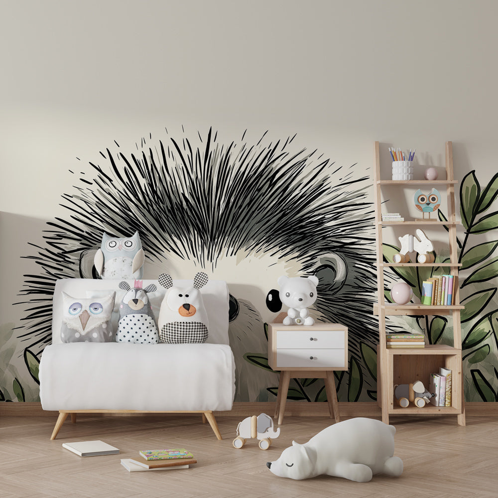 Woodland hedgehog mural wallpaper for peaceful children's room by Kids-Mundo