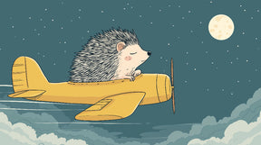 Detailed hedgehog pilot night sky mural wallpaper design pattern with yellow airplane by Kids-Mundo