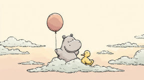 Detailed happy hippo and duck cloud mural wallpaper design pattern by Kids-Mundo