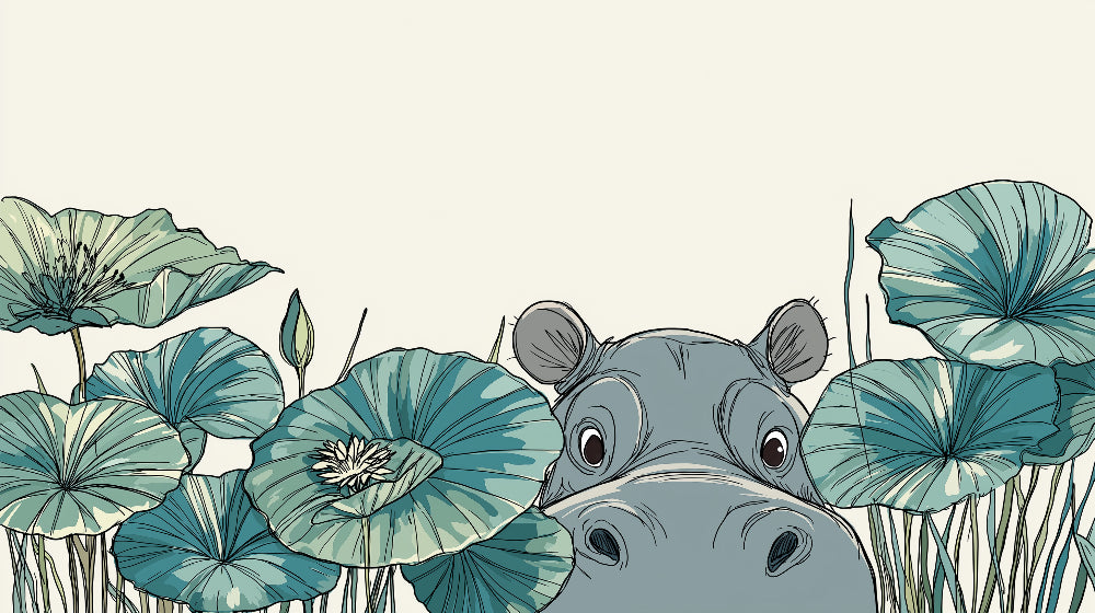 Detailed hippo and water lilies mural wallpaper design pattern by Kids-Mundo