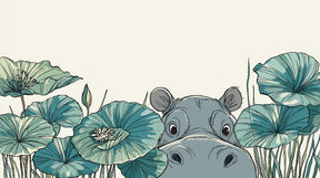 Detailed hippo and water lilies mural wallpaper design pattern by Kids-Mundo