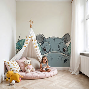 Hippo water lily mural wallpaper in modern nursery room by Kids-Mundo
