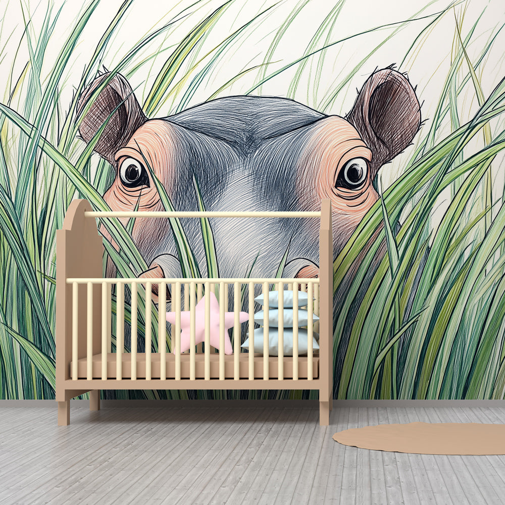 African savanna hippo mural wallpaper transforming kids playroom into wildlife sanctuary