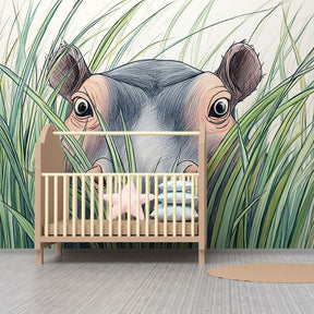 African savanna hippo mural wallpaper transforming kids playroom into wildlife sanctuary