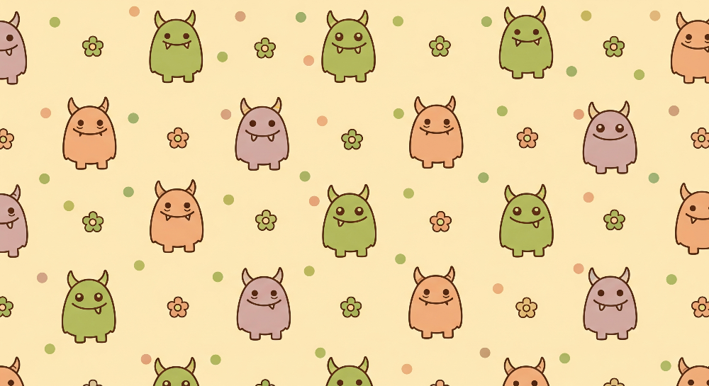 Cheerful Horned Monsters on Sunshine Yellow Wall Mural