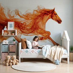Dynamic horse mural wallpaper with fluid art design in modern kids bedroom by Kids-Mundo