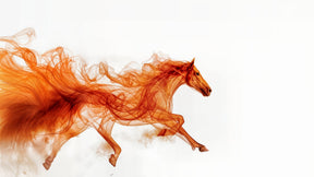 Detailed horse mural wallpaper design pattern with orange fluid art swirls by Kids-Mundo