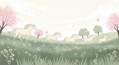 Kids-Mundo flat artwork of the cream horse blossom meadow wall mural design