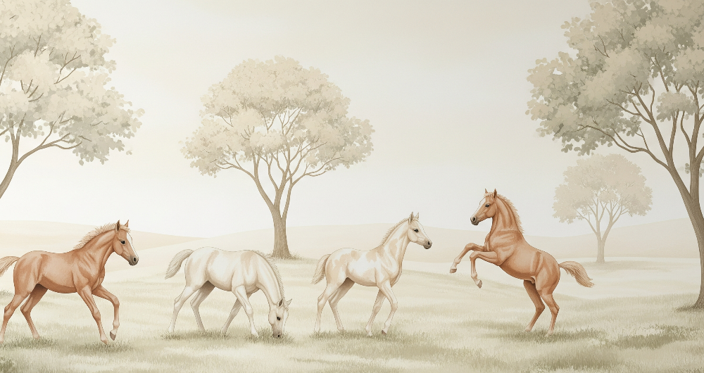 Majestic Horses in a Peaceful Meadow Wall Mural