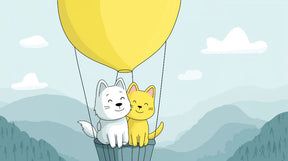 Detailed hot air balloon mural wallpaper design pattern featuring dog and cat by Kids-Mundo