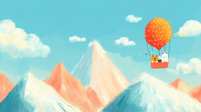 Detailed hot air balloon adventure mural wallpaper design pattern with animals by Kids-Mundo