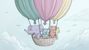 Detailed hot air balloon animals mural wallpaper design pattern by Kids-Mundo