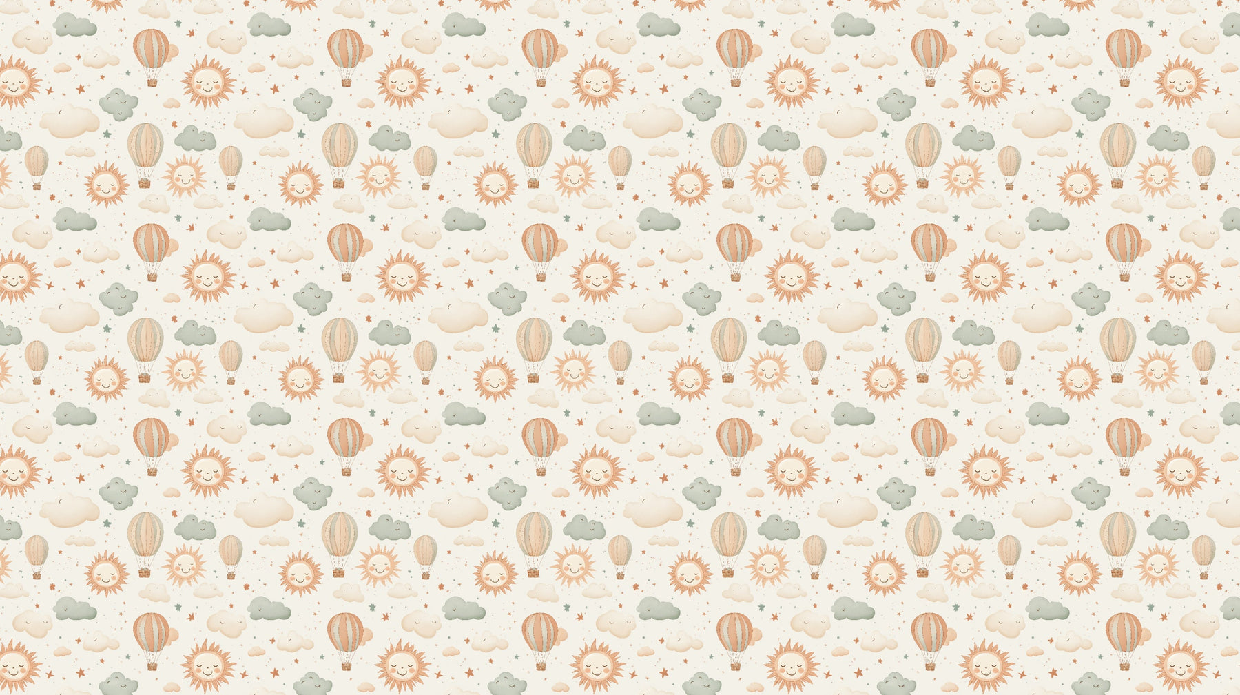 Detailed hot air balloon and smiling suns mural wallpaper design pattern by Kids-Mundo