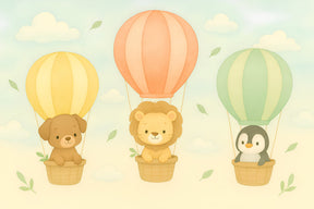 Detailed hot air balloon mural wallpaper design pattern with animals and clouds by Kids-Mundo