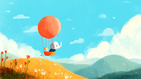 Detailed hot air balloon adventure mural wallpaper design pattern with elephant and bear by Kids-Mundo