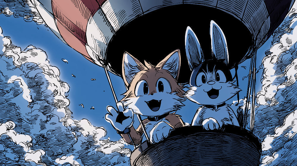 Detailed hot air balloon adventure mural wallpaper design pattern with cute animals by Kids-Mundo