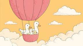 Detailed hot air balloon with happy ducks mural wallpaper design pattern by Kids-Mundo