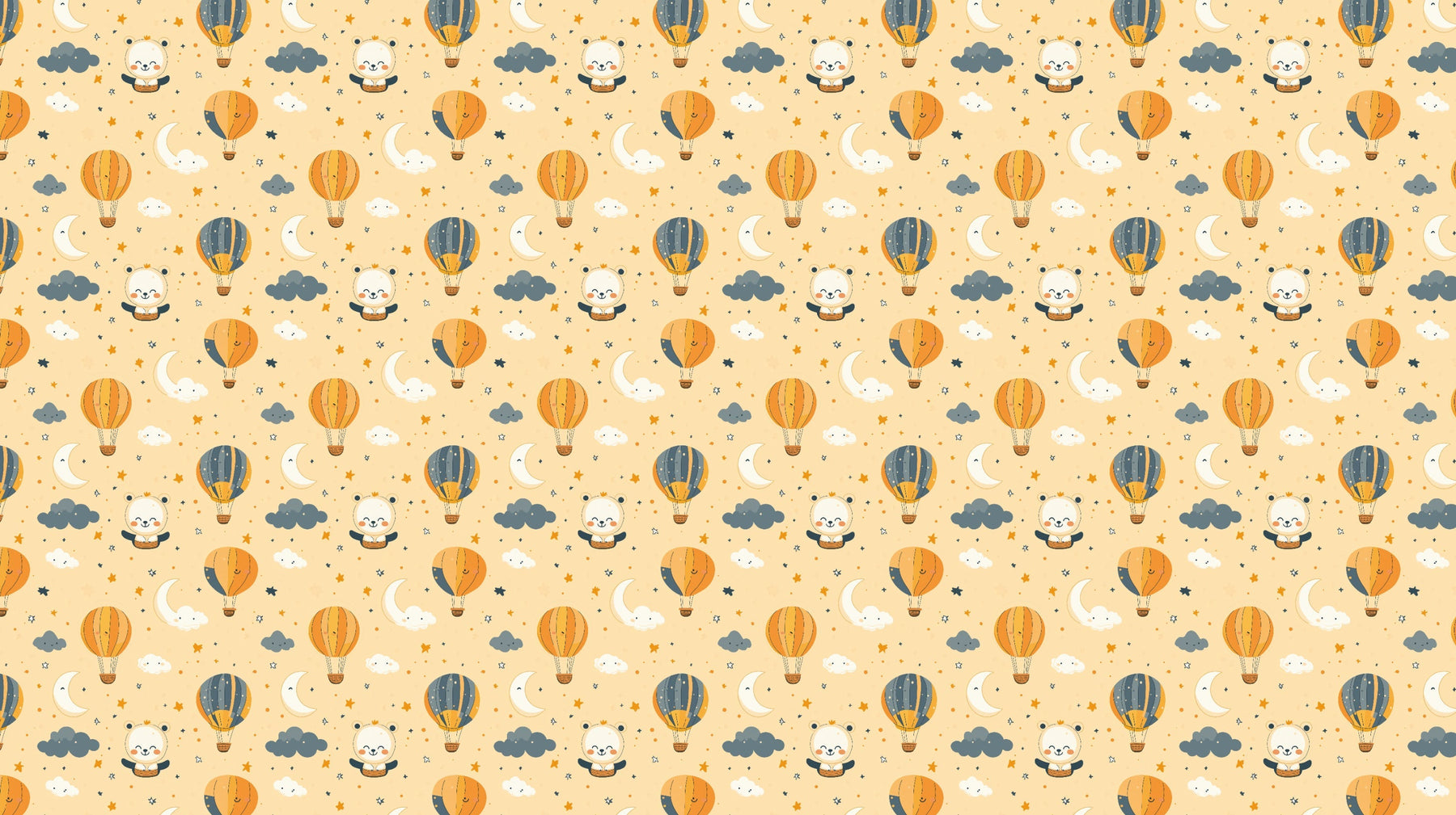 Detailed hot air balloon and teddy bear mural wallpaper design pattern by Kids-Mundo