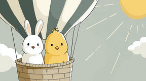 Detailed bunny and chick hot air balloon mural wallpaper design pattern by Kids-Mundo