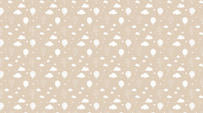 Detailed hot air balloon mural wallpaper design pattern with clouds and hearts on beige background by Kids-Mundo