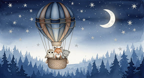 Detailed hot air balloon and forest animals mural wallpaper design pattern by Kids-Mundo