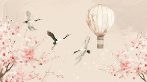 Detailed hot air balloon and cherry blossom mural wallpaper design pattern by Kids-Mundo