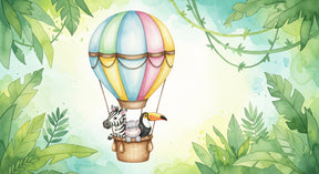 Detailed hot air balloon jungle animals mural wallpaper design pattern by Kids-Mundo