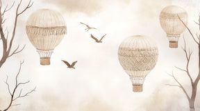 Detailed vintage hot air balloon mural wallpaper design pattern with birds by Kids-Mundo