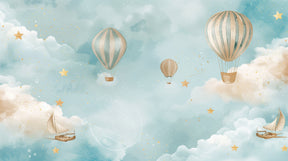 Detailed hot air balloon mural wallpaper design pattern with starry clouds by Kids-Mundo