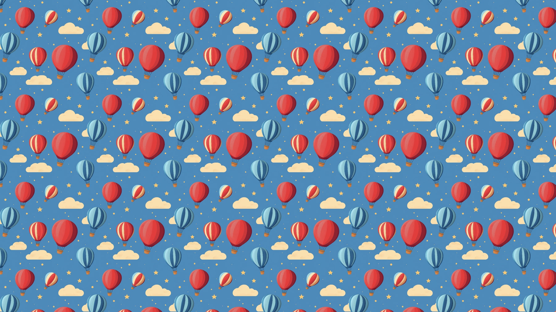Detailed hot air balloon mural wallpaper design pattern with blue sky and colorful balloons by Kids-Mundo