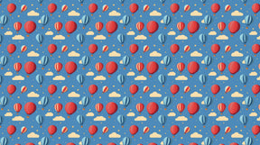 Detailed hot air balloon mural wallpaper design pattern with blue sky and colorful balloons by Kids-Mundo