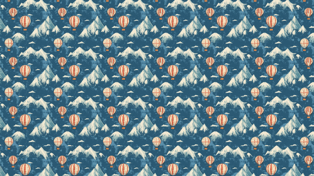 Detailed hot air balloon and Japanese mountain mural wallpaper design pattern by Kids-Mundo