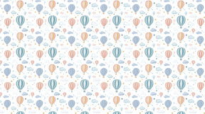 Detailed hot air balloon mural wallpaper design pattern with clouds and stars by Kids-Mundo