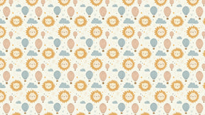 Detailed hot air balloon mural wallpaper design pattern with clouds and sky motifs by Kids-Mundo