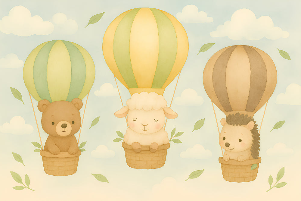Detailed hot air balloon animals mural wallpaper design pattern by Kids-Mundo