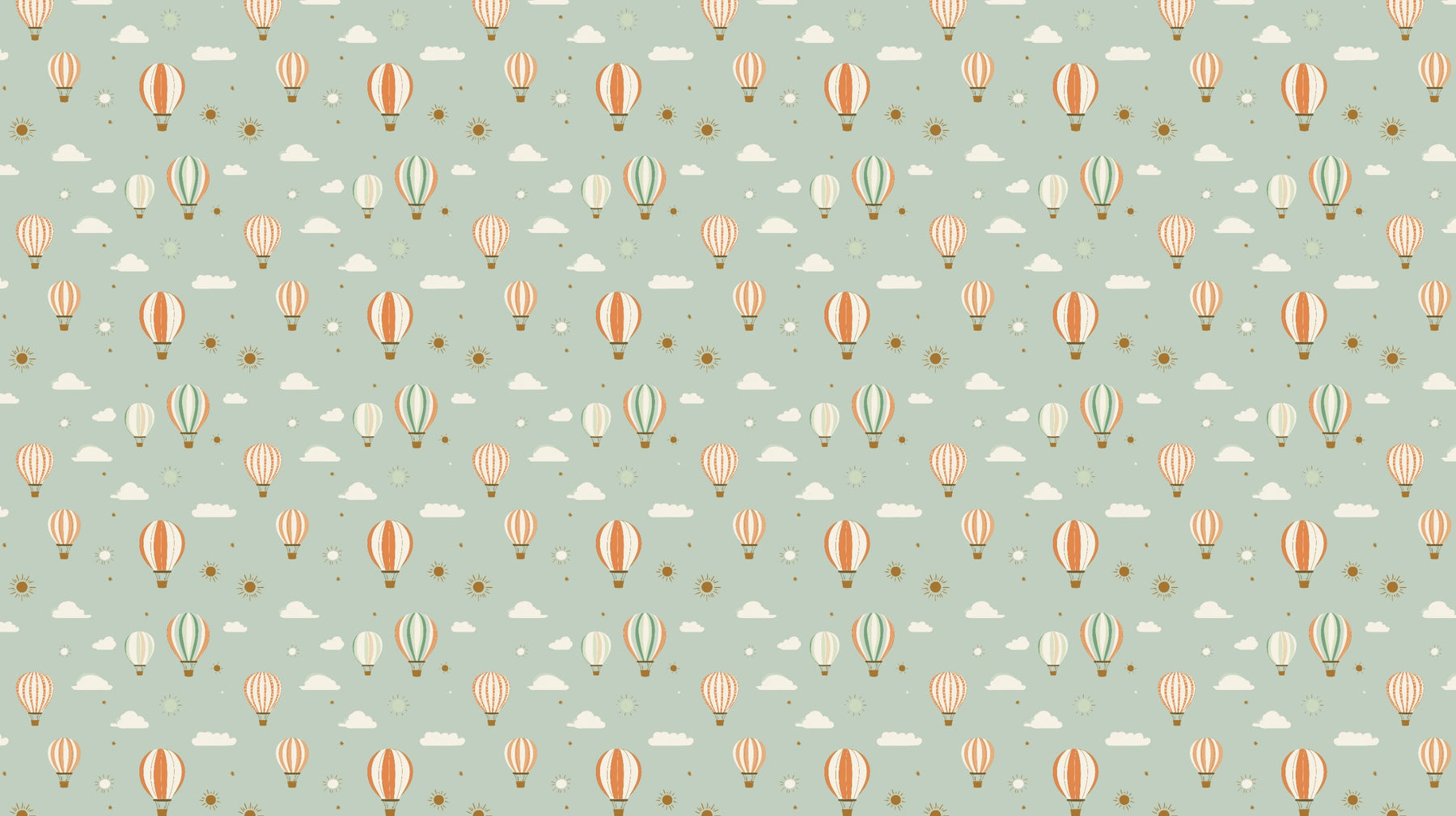 Detailed hot air balloon mural wallpaper design pattern with colorful balloons and clouds by Kids-Mundo
