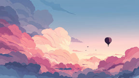 Detailed hot air balloon and pastel clouds mural wallpaper design pattern by Kids-Mundo