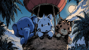 Detailed hot air balloon animal mural wallpaper design pattern with elephant and tiger by Kids-Mundo