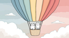 Detailed hot air balloon cats mural wallpaper design pattern with pastel clouds by Kids-Mundo
