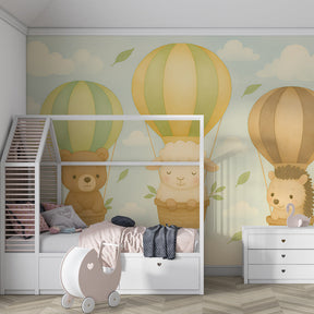Whimsical balloon animals wallpaper creating dreamy children's bedroom decor