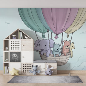 Sky adventure mural wallpaper transforming nursery into magical cloud kingdom