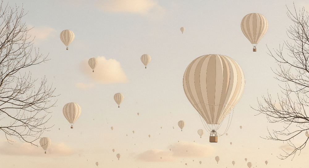 Kids-Mundo flat artwork of the hot air balloons pastel sky wall mural design