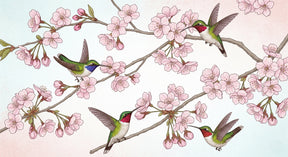 Detailed hummingbird and cherry blossom mural wallpaper design pattern by Kids-Mundo