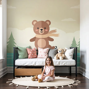 Ice skating bear mural wallpaper creating magical winter nursery decor by Kids-Mundo