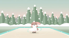 Detailed ice skating bunny mural wallpaper design pattern with snowy trees by Kids-Mundo